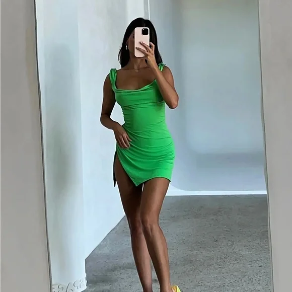 TIGER MIST GREEN MINI SLIT DRESS - Picture 4 of 5
